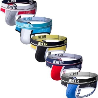 BSHETR Jockstrap Soporte Atlético con Suspensorio 5 Pack algodón con Tiro Bajo Cintura Elástica