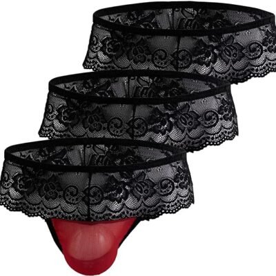 Maeau 3 Pack Jockstrap Cintura Baja Encaje Semitransparente