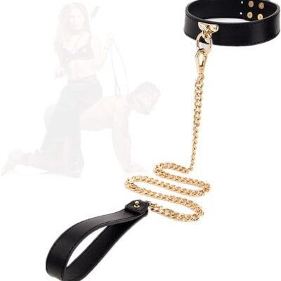 Collar de Cuero Ajustable con Cadena