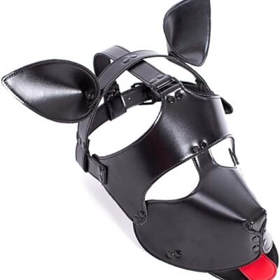 Mascara BDSM Perro Cuero Negra con Correas