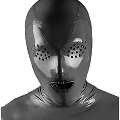 Máscara BDSM de látex Gris con Ojos de nido de abeja y la boca de diseño de la vaina para Catsuit Party Clubwear