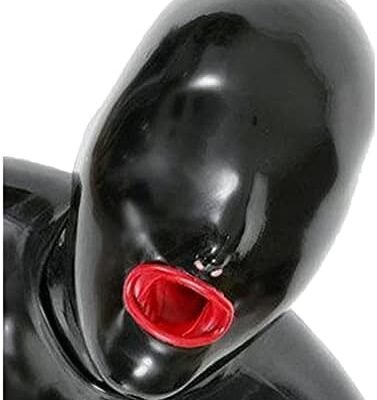 Máscara BDSM de látex con Borde enrollado en la boca para Catsuit Party Clubwear