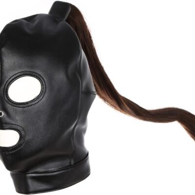 Mascara Cuero con Peluca cola de Caballo Látex para Catsuit Party Clubwear