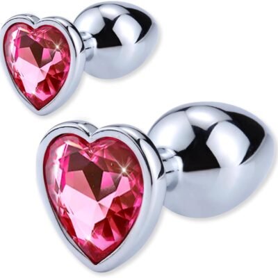 2x Plug Anal Metálico Butt Plug Cristal Corazón Rosa