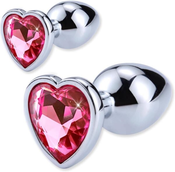 2x Plug Anal Metálico Butt Plug Cristal Corazón Rosa