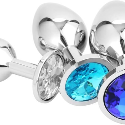 3x Plug Anal Metálico Butt Plug Cristal Azul - 3 Tamaños