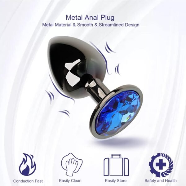 3x Plug Anal Metálico Gris Oscuro Butt Plug Cristal Azul 3 Tamaños