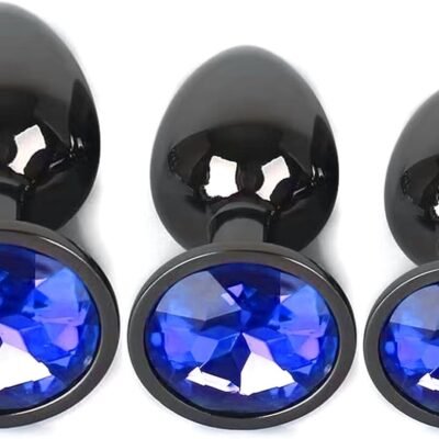 3x Plug Anal Metálico Gris Oscuro Butt Plug Cristal Azul 3 Tamaños