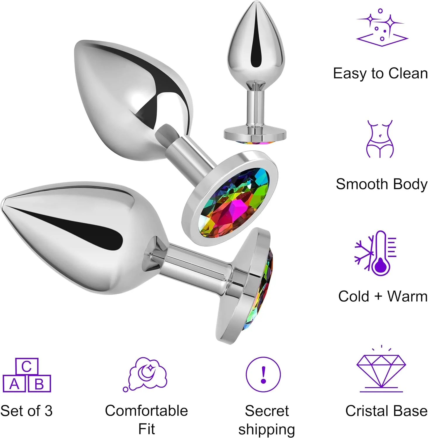 Plug Anal Metálico Butt Plug Cristal Rainbow 3 Tamaños Juego Plugs Anales Vistoso - Imagen 2