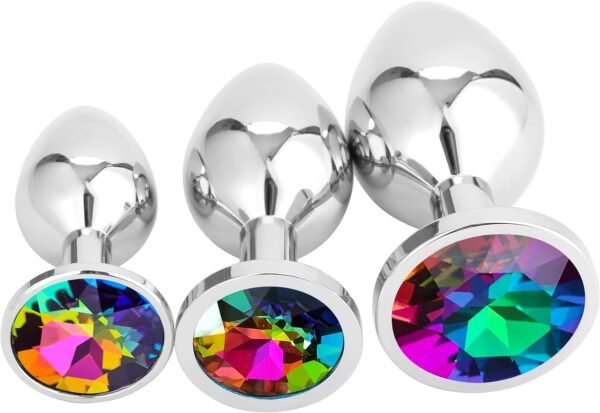 Plug Anal Metálico Butt Plug Cristal Rainbow 3 Tamaños Juego Plugs Anales Vistoso