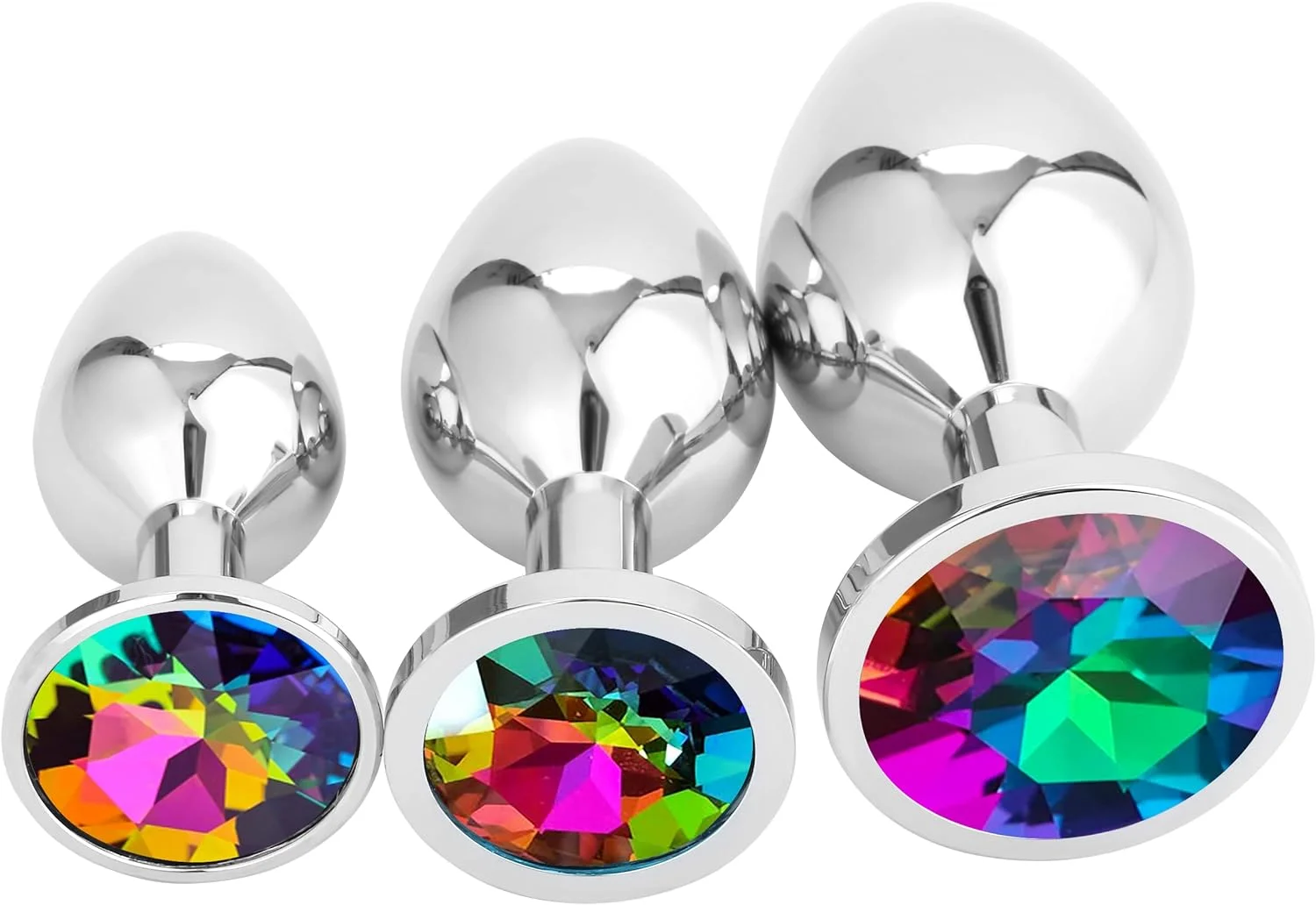 Plug Anal Metálico Butt Plug Cristal Rainbow 3 Tamaños Juego Plugs Anales Vistoso