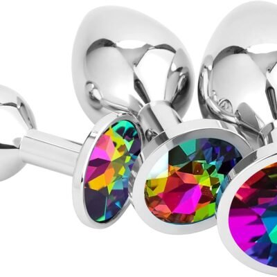 Plug Anal Metálico Butt Plug Cristal Rainbow 3 Tamaños Juego Plugs Anales Vistoso