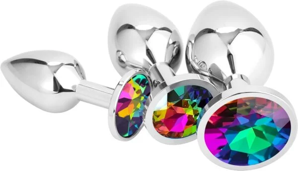 Plug Anal Metálico Butt Plug Cristal Rainbow 3 Tamaños Juego Plugs Anales Vistoso