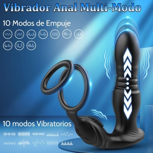 Vibrador Anal Banysin con Anillo para Pene Estimulador de Próstata -10 Modos de Empuje