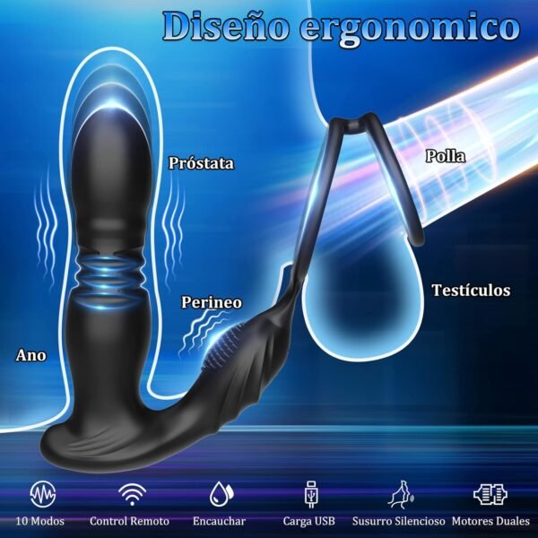 Vibrador Anal Banysin con Anillo para Pene Estimulador de Próstata -10 Modos de Empuje