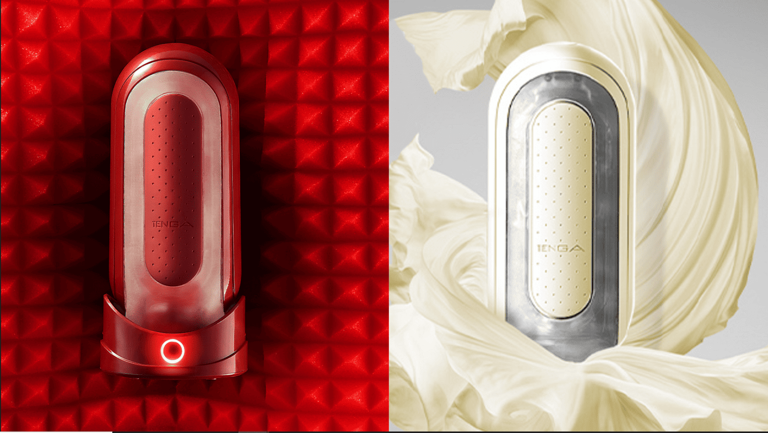 Comparativa visual entre Tenga Flip Zero Red (intenso con calor) y Tenga Flip Zero White (suave y delicado).
